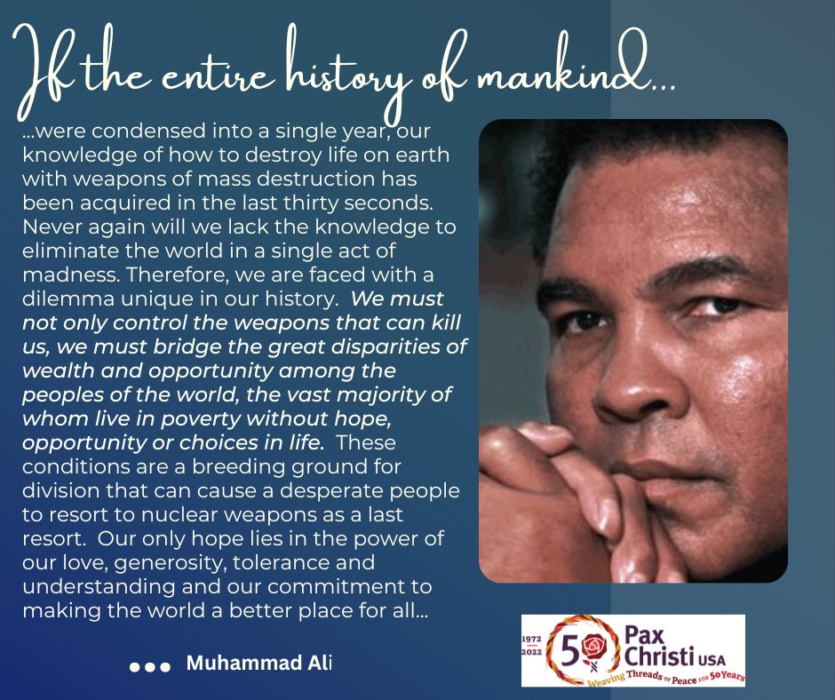 PaxChristiUSA's tweet photo. Today's #WednesdayWisdom4Peace post: "We must not only control the weapons that can kill us, we must bridge the great disparities of wealth and opportunity among the peoples of the world..."
#Pax50 #WeavingPeace50 #LoveIsPolitical #PrayStudyAct https://t.co/5y0yg53uqQ