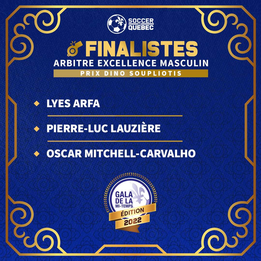 [Gala de la Mi-Temps]

🎉 Plusieurs personnalités de notre milieu seront honorées au cours du Gala de la Mi-Temps ce samedi 19 novembre.

⚽️ Nous dévoilons les finalistes dans la catégorie : Arbitre excellence - Masculin 

Félicitations pour votre belle saison! 👏