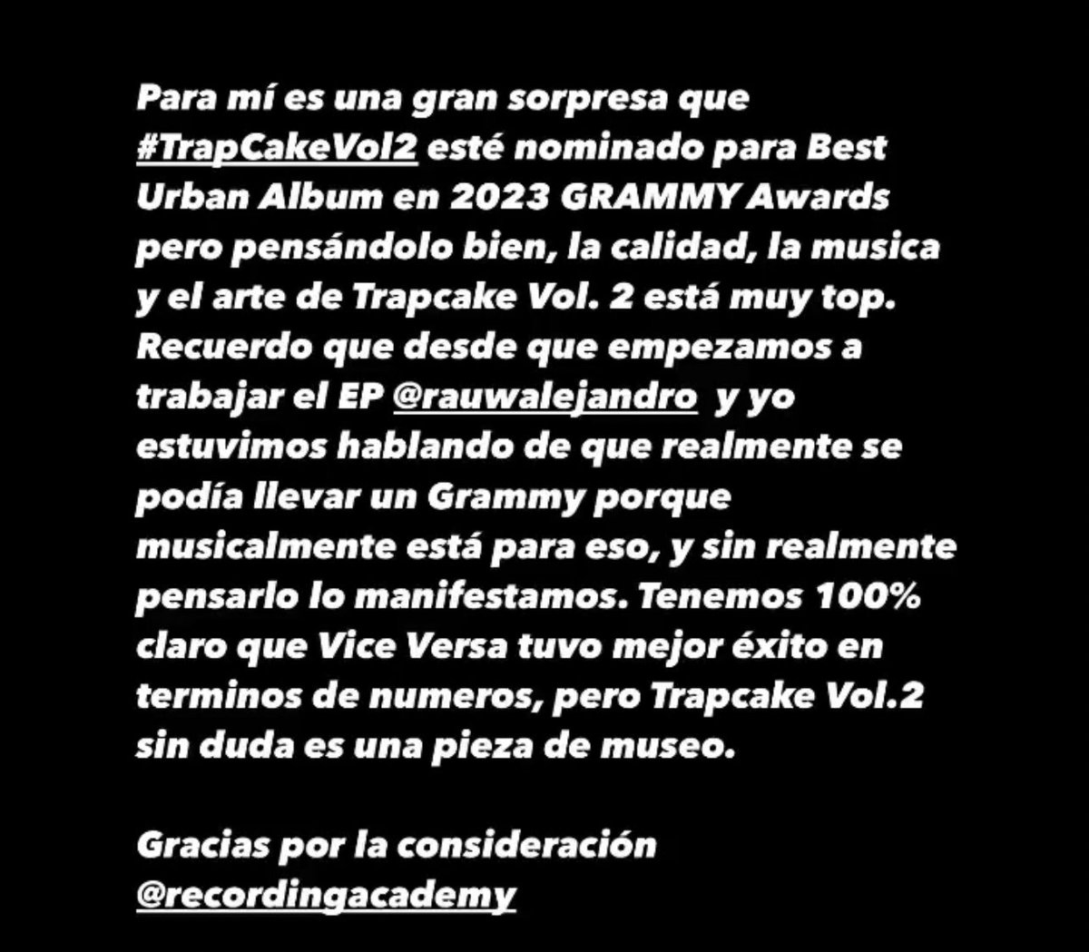 mr_naisgai's tweet photo. ESTAMOS NOMINADOS A GRAMMY 2023 por Best Urban Album con #TrapcakeVol2 @rauwalejandro
THANKS @RecordingAcad https://t.co/LLpFJhz9ir