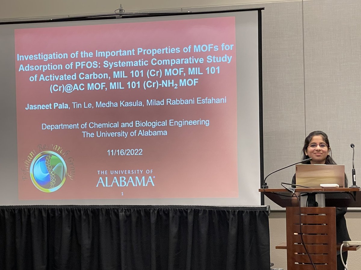 EsfahaniMilad's tweet photo. Great presentation from Esfahani research group by our Jasneet @JasneetPala on PFOS removal by MOF @TinNTLe @MedhaKasula @SwetaModak1 @RazzaqAtta @AlabamaWater @Himangshu_4you @ashishsri21293 @UAChBE #AIChE2022 @bamaengineering https://t.co/KH3dlXramc