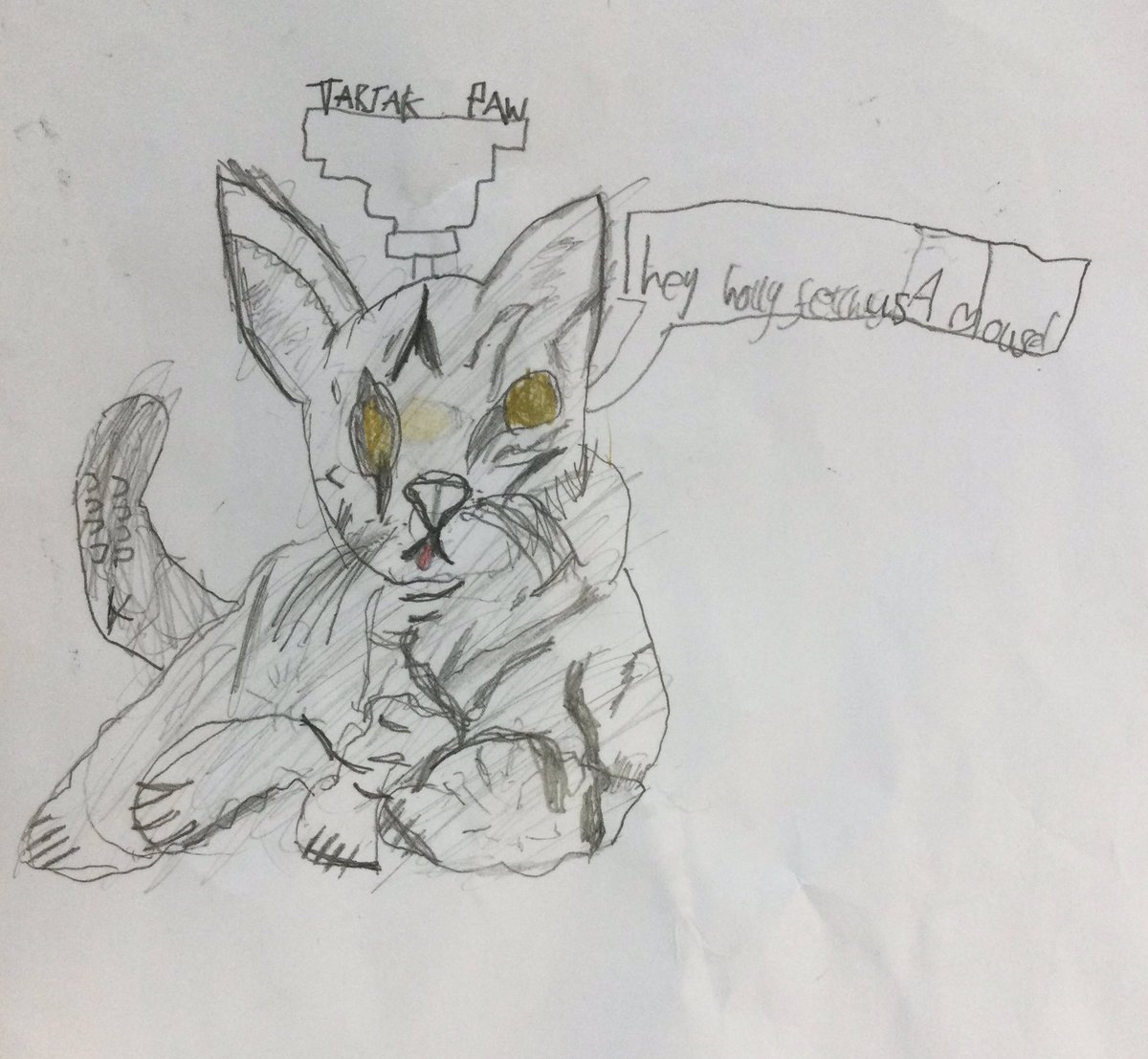 Y4 loved Varjak Paw by <a href="/whatSFSaid/">SF Said</a> - this is just one of the pictures drawn at home. They just lapped up the characters and there was such a buzz after each chapter. Of course we are now reading the sequel! We want to know more about the author and his other books too…