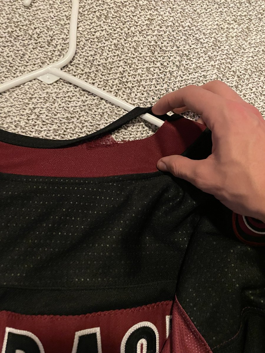 ZedsBread8751's tweet image. @CreativFamMerch Jersey with a slight rip in the neck and the shield is a little loose. Can be easily sewed together, I’m just lazy. Make it yours for a steal! $100 and it’s yours