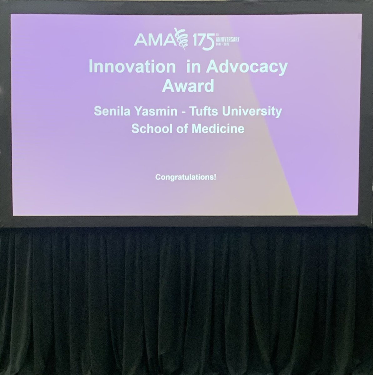 TUSM_AMA's tweet photo. We’re very proud of our Chapter Chair, Senila Yasmin (M25), for receiving TWO @AMAmedstudents Awards at the Interim 2022 #AMAmtg recognizing the recruitment, engagement, and advocacy efforts of the @TuftsMedSchool Chapter! Congratulations @syasmin1998 👏🏽!
@MassMedical https://t.co/n4Hp0KBmFM