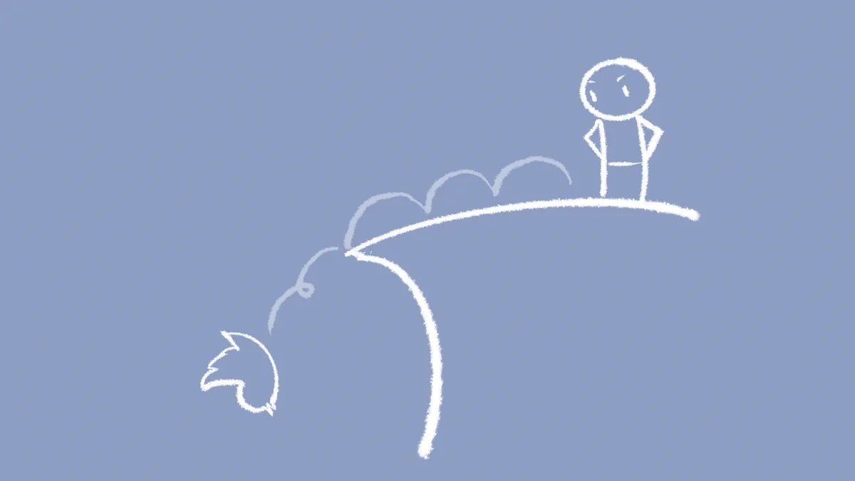 Me, disapprovingly looking at The Bird tumbling off a cliff