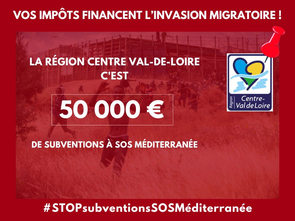 GenerationZ_CVL's tweet photo. 🔴❌ SCANDALE : La région @RCValdeLoire a alloué 50 000 euros à SOS Méditerranée. 

Pendant que les français galèrent pour se nourrir et faire le plein d'essence, ils financent l'invasion migratoire. 

#STOPsubventionsSOSMéditerranée https://t.co/wSRd34EIh6