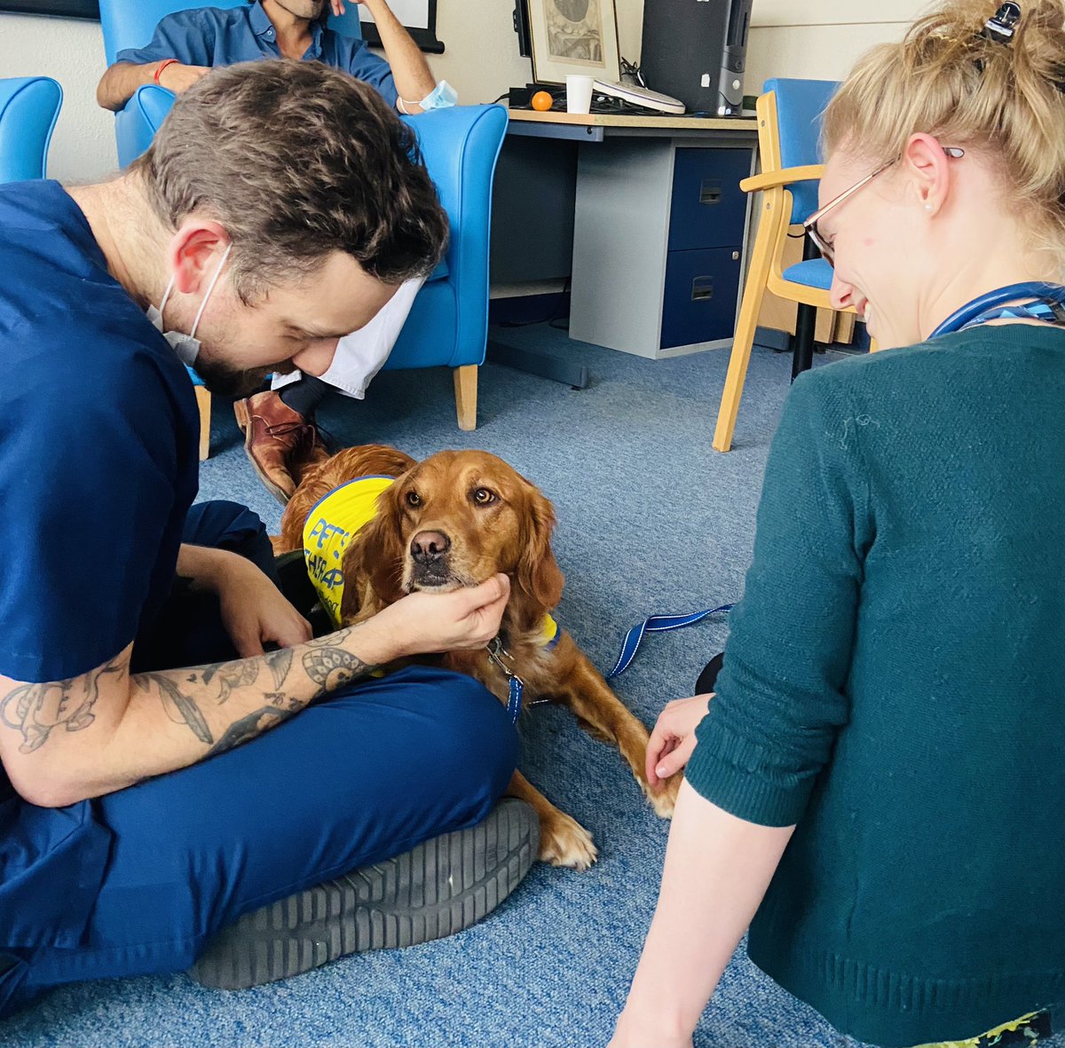 MilmaxS's tweet photo. More of this please @OUHospitals. Thanks to our wonderful hospital volunteers @PetsAsTherapyUK and @OxHospCharity for supporting!#WellbeingWednesday https://t.co/g5MOz9OOYR