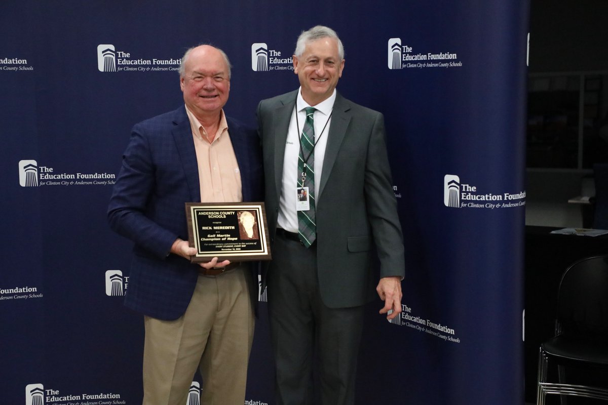 ACSchoolsTN's tweet photo. Today, our district honored our champions of hope: Rick Turnbill, Rick Meredith, Dr. John Burrell, Randy Justice, and Lori Arwood (not pictured) at the Education Foundation's Champions of Hope Breakfast. Thak you for all you do for our schools. #EveryStudentEveryDay https://t.co/X2ZseispQf