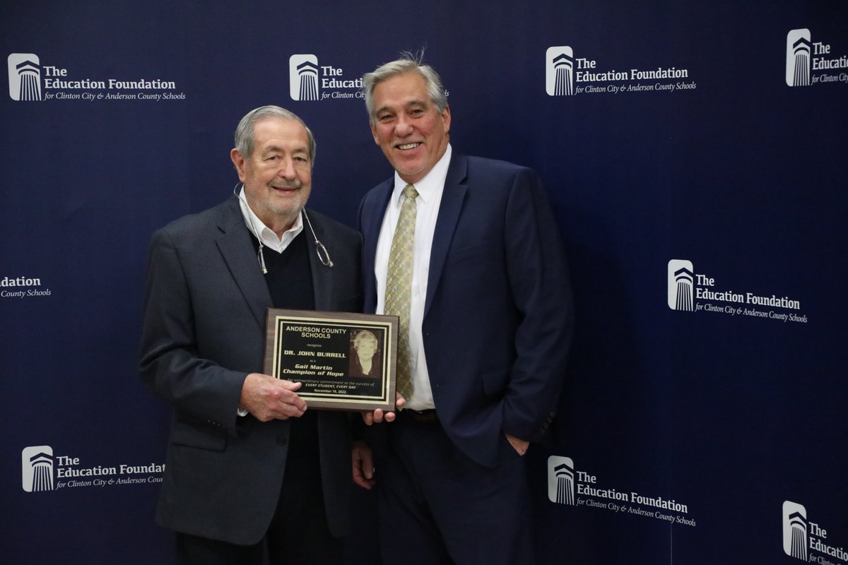 ACSchoolsTN's tweet photo. Today, our district honored our champions of hope: Rick Turnbill, Rick Meredith, Dr. John Burrell, Randy Justice, and Lori Arwood (not pictured) at the Education Foundation's Champions of Hope Breakfast. Thak you for all you do for our schools. #EveryStudentEveryDay https://t.co/X2ZseispQf