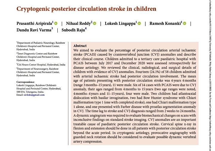 nihaal08's tweet photo. Cryptogenic posterior circulation stroke in children..Important to review CVJ anomalies..and indication based diagnostic approach..
@Prasanthi2010 @LokeshLingappa https://t.co/jCwkpNyS4P
#stroke #childstroke #pedsneurorad #pedineurorad #bowhunterssyndrome https://t.co/46aOnefbxr