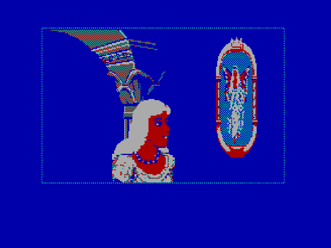 alkalinebro1's tweet image. &quot;Maybe we went a little hard at the tanning booths, Genesta?&quot; (KQIV w/CGA 4-colour) #pixelart #DOSgame #Sierragame #CGA