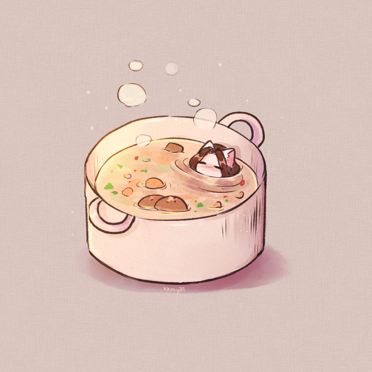 kkmy31's tweet image. A nyanning warming up in non-spicy soup