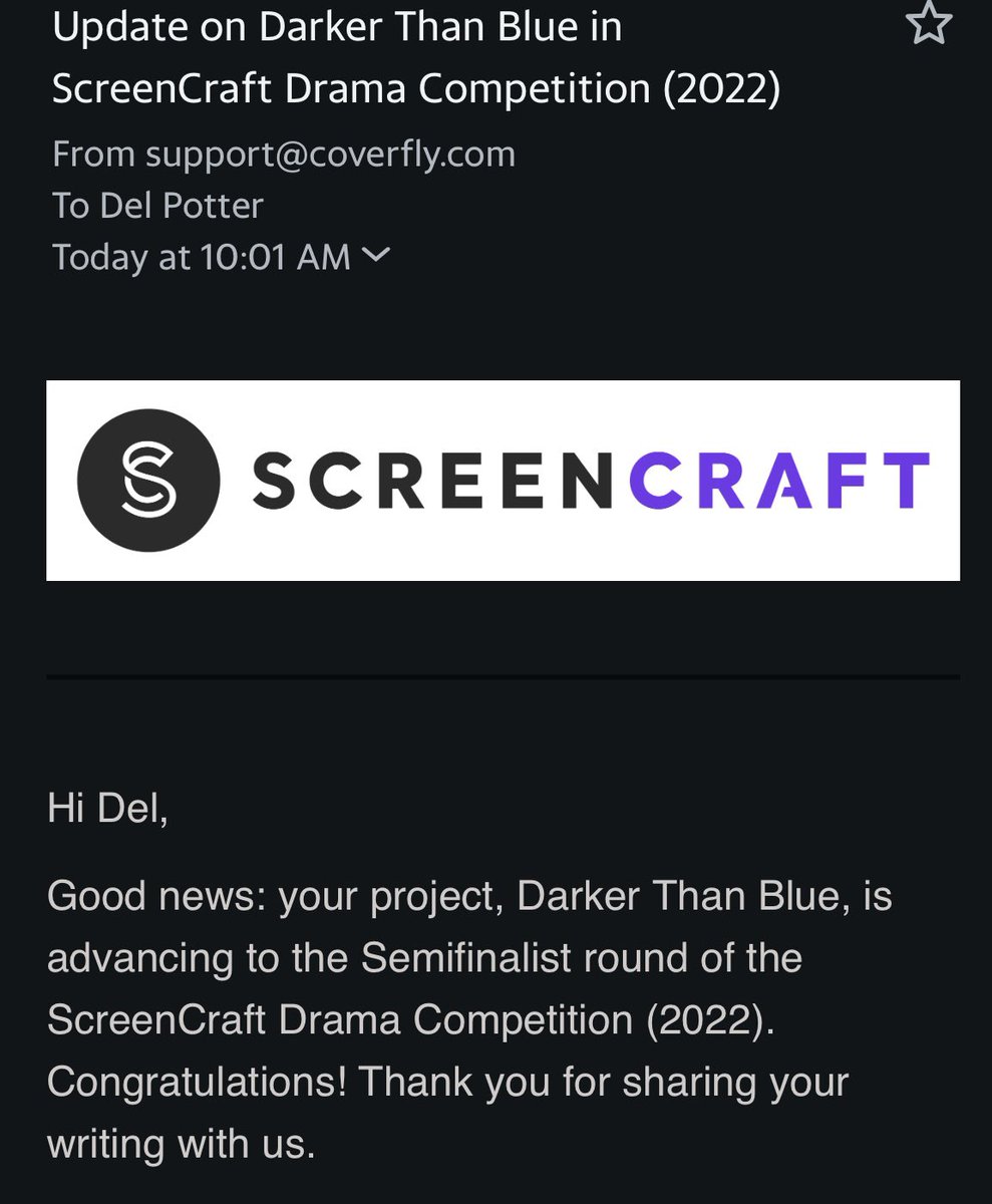 delmpotter's tweet photo. Darker Than is Blue is advancing! Shoutout to @screencrafting for investing their time in the world of COINTELPRO. This is script is top 2% out of thousands @Coverfly https://t.co/HAAgt4yNNn