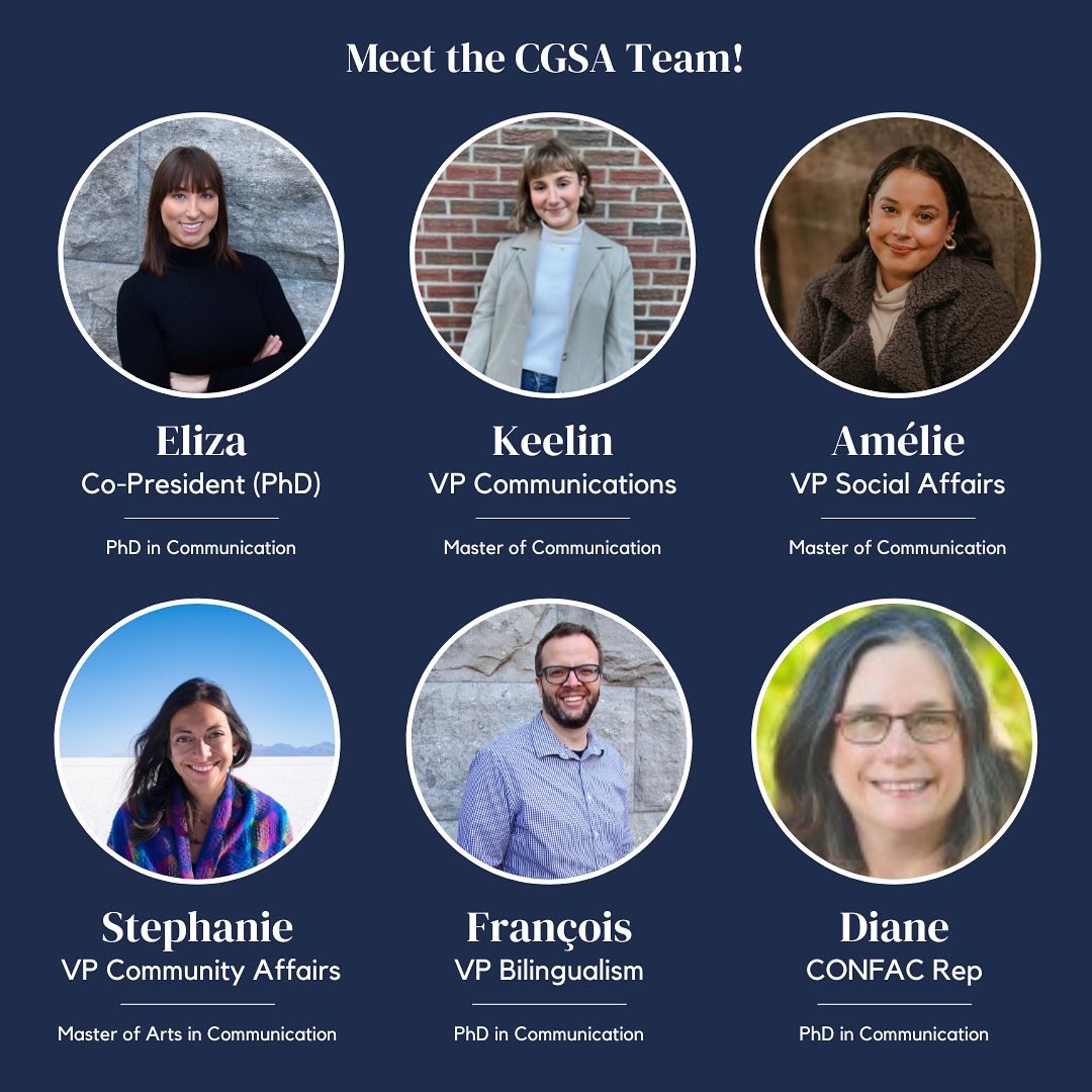 Introducing the 2022-23 CGSA Team! ✨
We thought it would be helpful to put a few faces to the name! 

We are so excited for what’s in store for Communication Grad students this year! 🎓

#CGSA #Team @uOCampus <a href="/uOttawa/">Université d'Ottawa | University of Ottawa</a>
