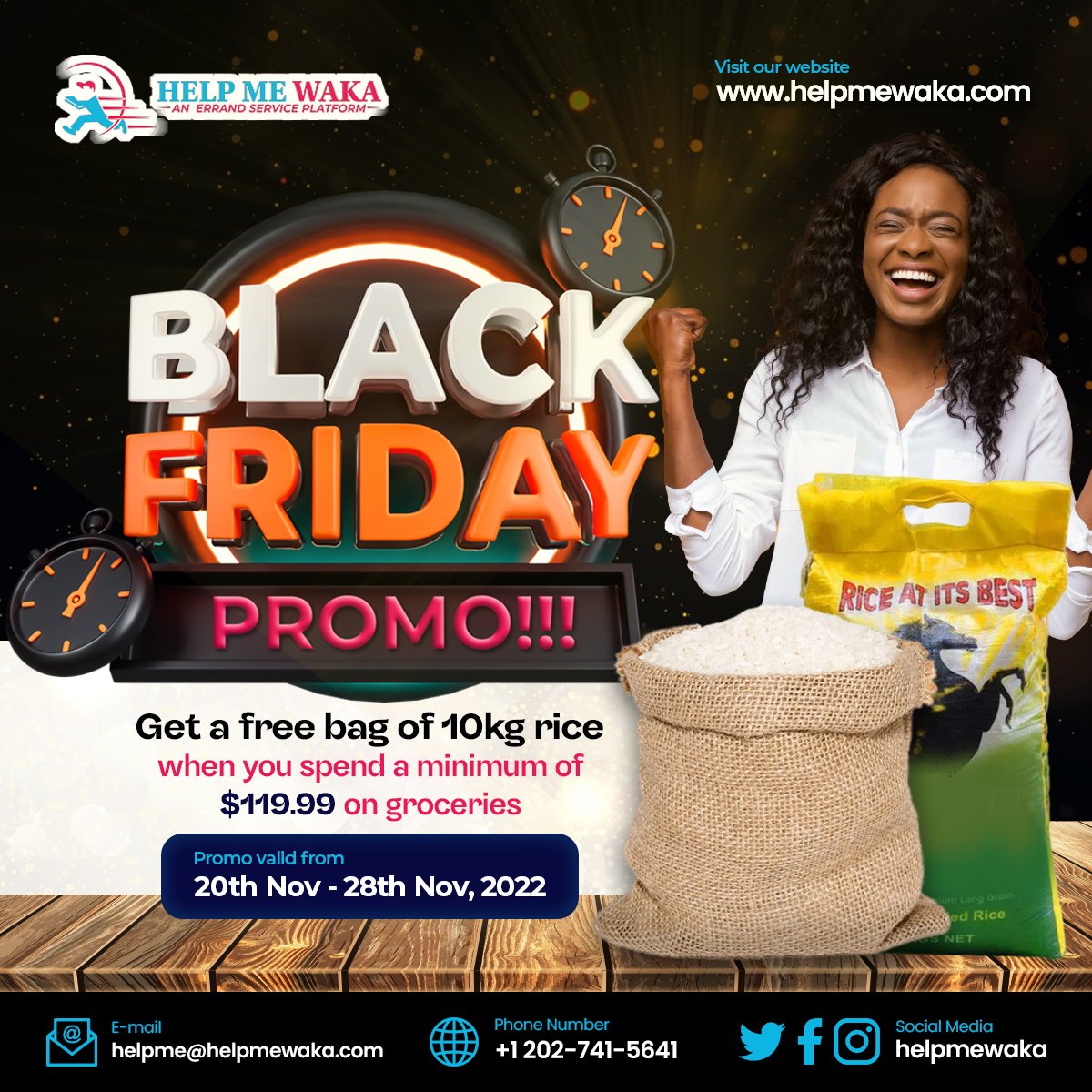 helpmewaka's tweet photo. THANKSGIVING PROMO!!!
Spend a minimum of $119.99 dollars and a 10kg bag of rice will be added to your grocery for FREE!
#helpmewaka #Nigeria #Ghana #thankgiving2022 #thanksgivingpromo #blackfridaysale #BlackFriday #groceryshopping #grocerydelivery #Food #ThanksGivingGiveaway https://t.co/BLlTrWSUSQ