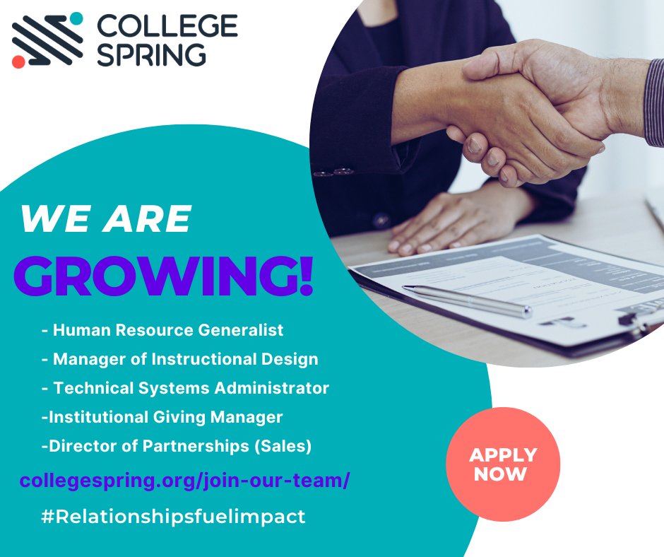CollegeSpring's tweet photo. At CollegeSpring we believe that relationships fuel impact. By joining our growing team you're making a difference AND building your network. #Relationshipsfuelimpact #buildyournetwork #wearehiring https://t.co/akknemcofV https://t.co/0OenAELP9U