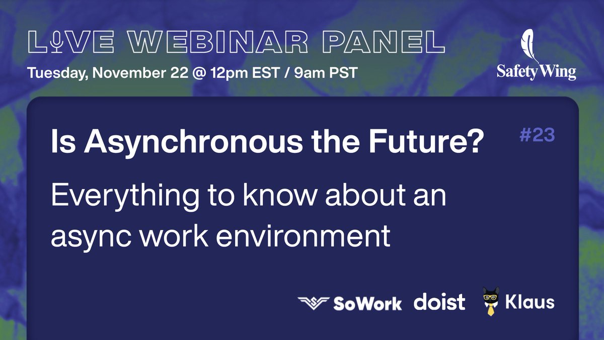 The future of work isn't a choice between sync or async, It's both.

Tune in to @safetywing's live panel to hear our <a href="/Emma_K_Giles/">Emma Giles</a>, drop some learnings 🔥

Register here: explore.safetywing.com/is-async-the-f…

#remotework #distributedteams #virtualoffice #workplacemetaverse