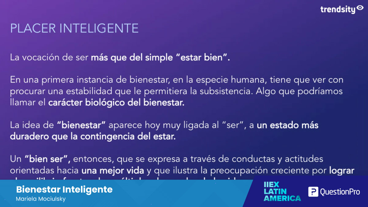 questionpro_es's tweet image. En #IIeXLATAM, @mariemociulsky habló del concepto de &apos;placer inteligente&apos;, la vocación de ser más que del siempre “estar bien”. Hoy pensamos de manera más integral, desde nuestra función como investigadores que acompañamos a las marcas como desde nuestro rol como consumidores.