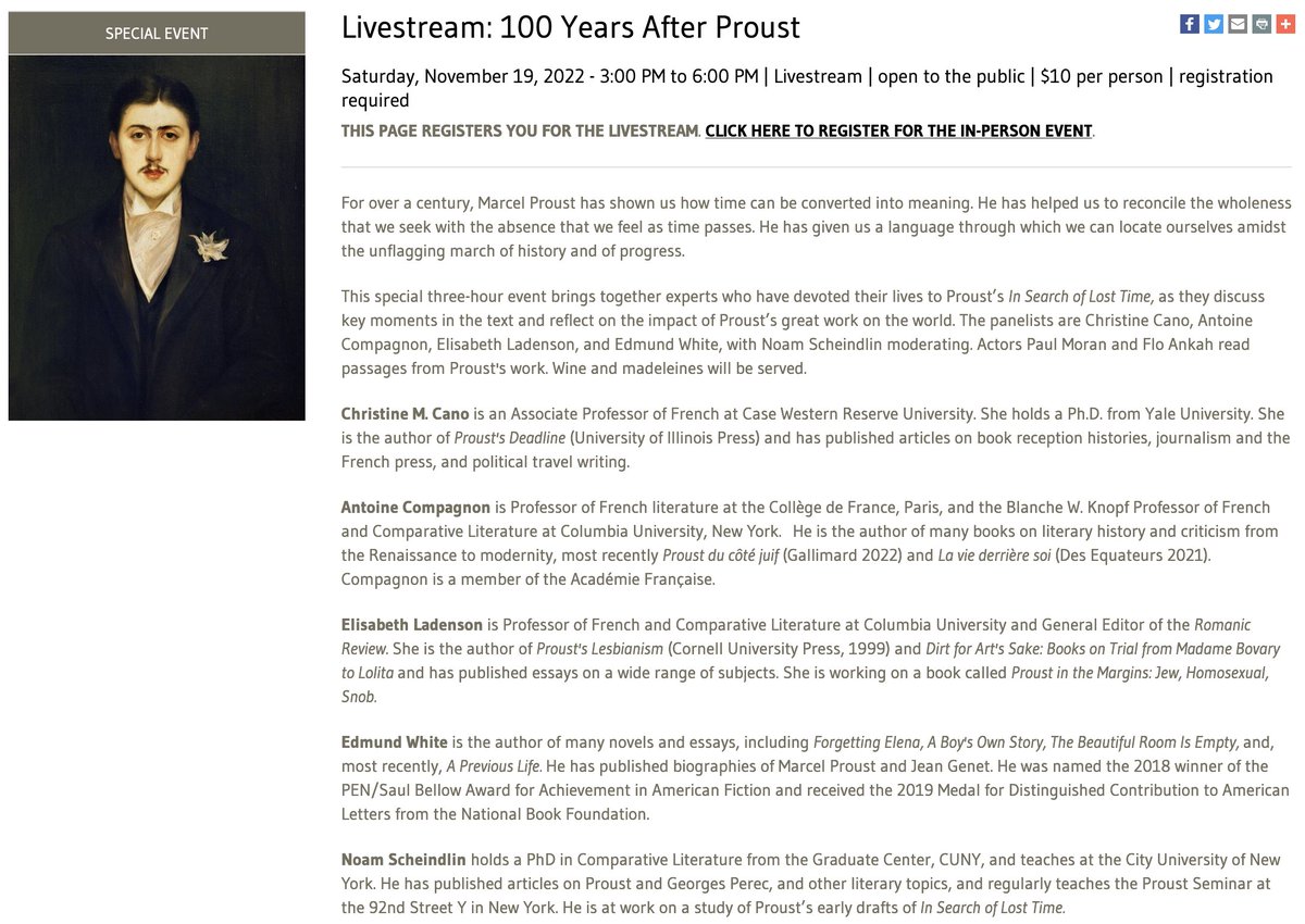 enoitan's tweet photo. Saturday 19 at 3:00 PM. Livestream: 100 Years After Proust | New York Society Library https://t.co/WGzKchnESu https://t.co/XduAFDKBTt