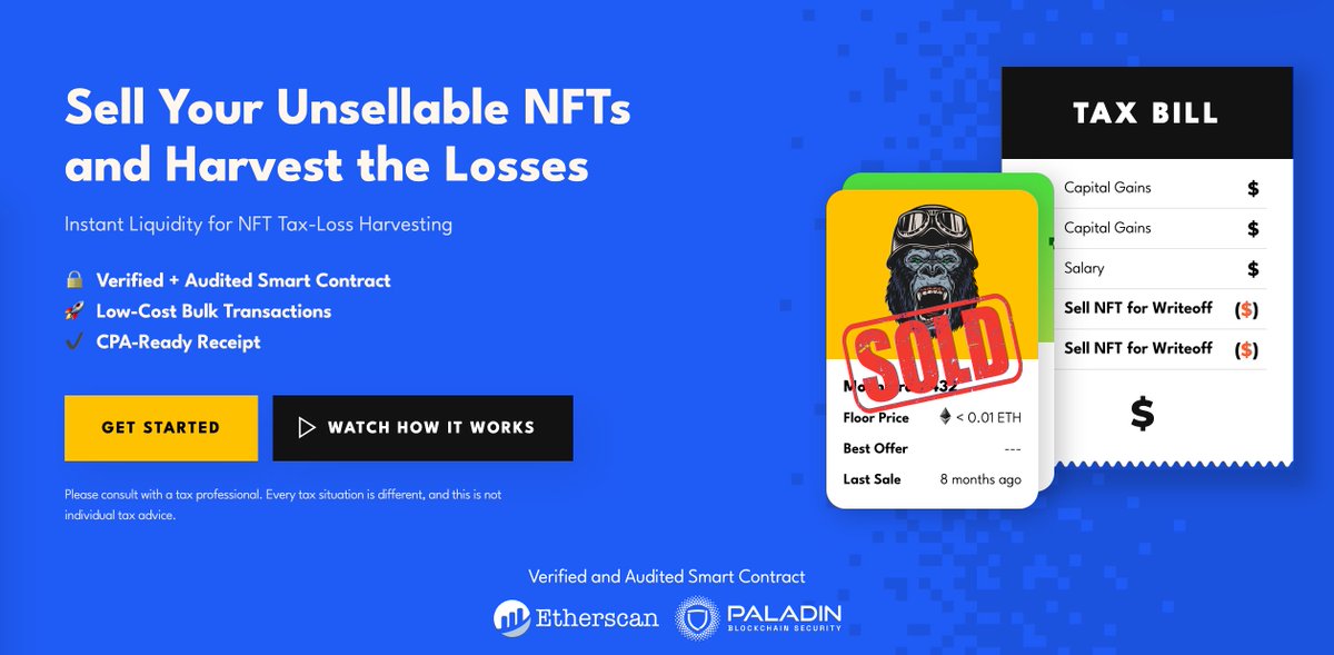 Just found an easy way to write-off illiquid NFTs. I just sold one of my worthless NFTs on <a href="/unsellablenfts/">UNSELLABLE NFTs</a> - check it out if you want to save yourself some money on your taxes for 2023!

unsellablenfts.com