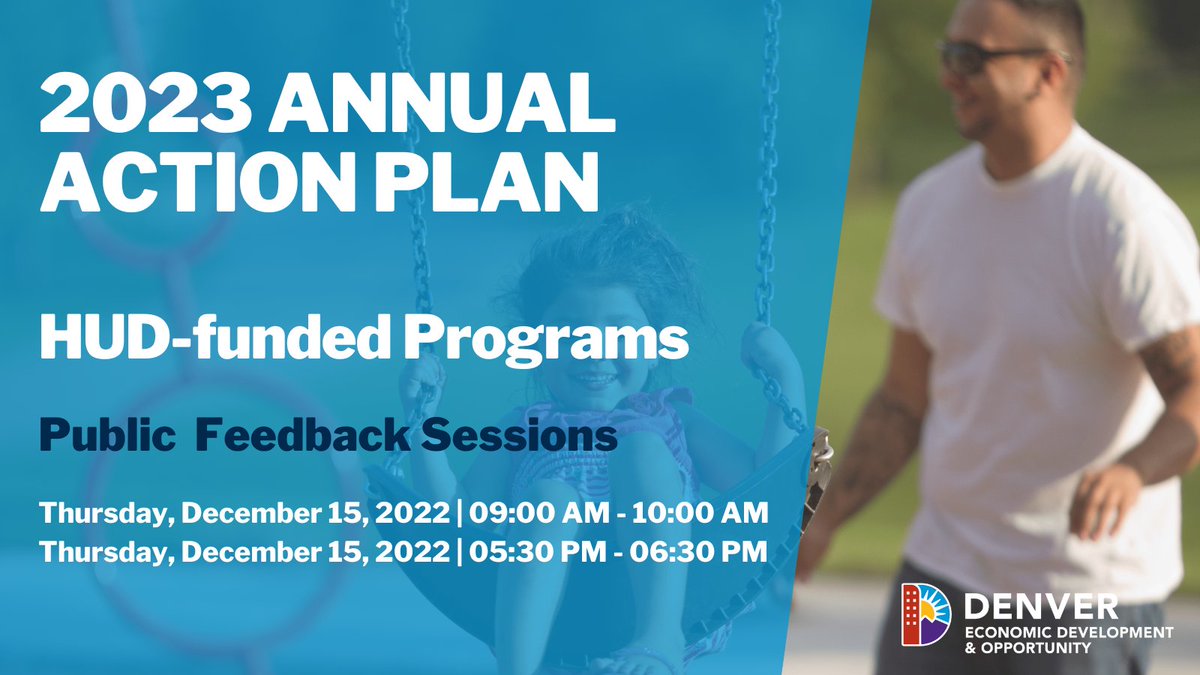 Together <a href="/HUDgov/">Department of Housing and Urban Development</a> and <a href="/CityofDenver/">City and County of Denver</a>, are seeking public feedback regarding our proposed 2023 Annual Action Plan for local housing, economic development, public service, and more. 
Session 1: bit.ly/3V3kWWU  
Session 2: bit.ly/3V4Sl3c