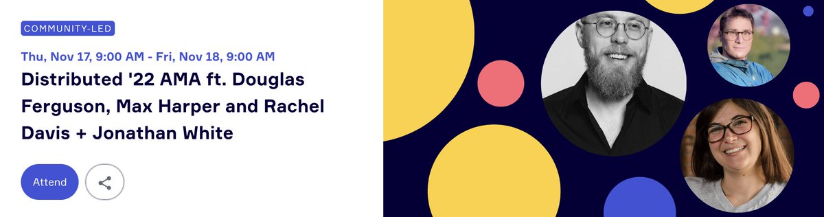 MiroHQ's tweet photo. Want to learn more about our talented and creative #Distributed22 speakers?
Join us Tomorrow, Nov 17 for an async AMA event featuring Douglas Ferguson, Max Harper and Rachel Davis, & Johnathan White.
https://t.co/XOf4eidOy8 https://t.co/K9ammJH1OP