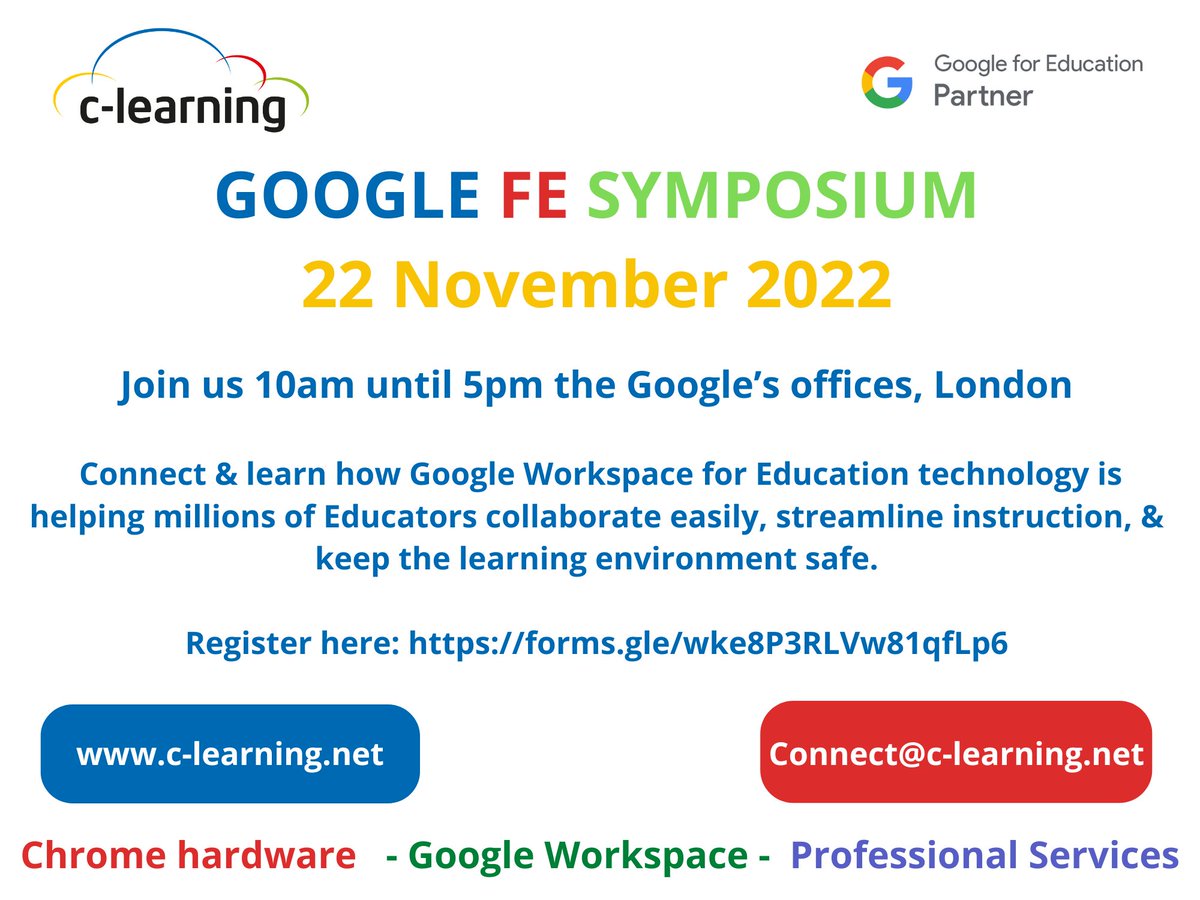 C_learning_net's tweet image. If you work in the #college sector this event is not to be missed. Hosted at the amazing Google building in #London.  We will be joined by colleagues in #FE to connect &amp;amp; share on all things #EdTech Sign up now here - forms.gle/wke8P3RLVw81qf…