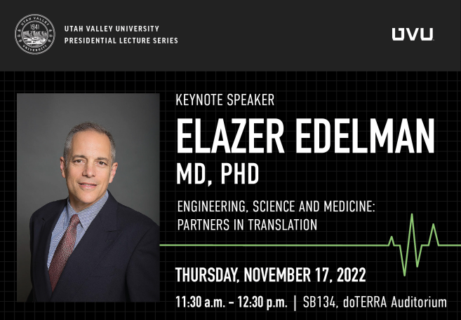 XenterCorp's tweet photo. We're super pumped here to have Elazer R. Edelman, M.D., Ph.D. (world renowned cardiologist, 
biomedical engineer, &amp; our board member) deliver the #Keynote address at tomorrow's Presidential Lecture Series at @UVU.

For more info, see https://t.co/4lbHJ2eH8X. https://t.co/w6ZI0dlbGc