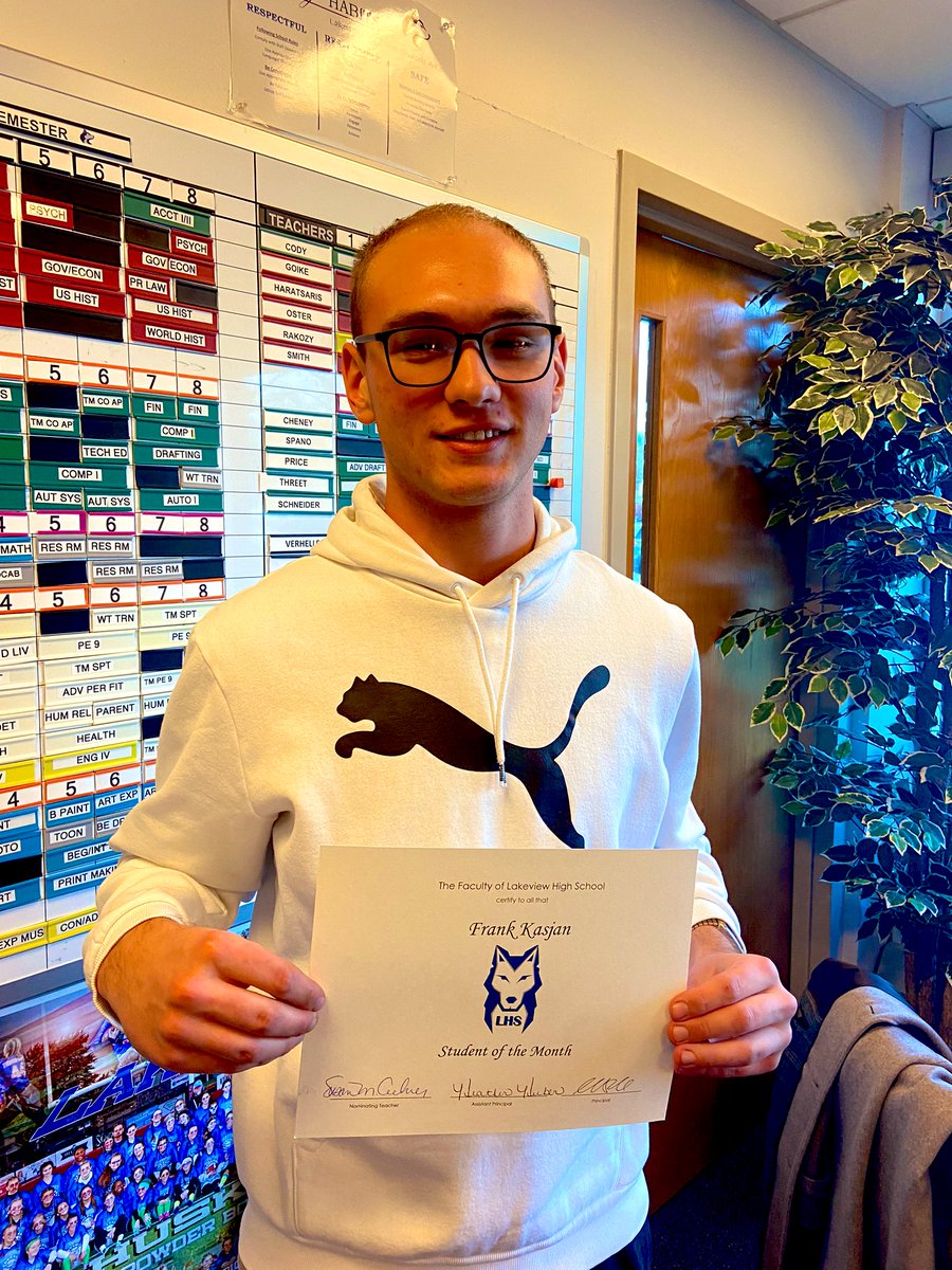 Congratulations to Frank Kasjan - Student Of The Month - October! Frank exemplifies what it means to be a Husky! #huskypride