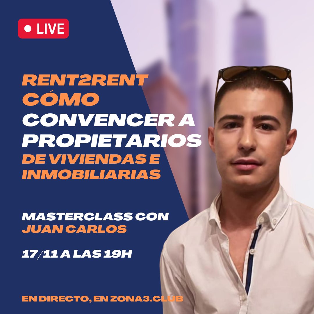 ¡Zoner! La gran barrera para tener éxito en el rent2rent pasa por convencer a los propietarios a que accedan a cedernos sus propiedades para explotarlas. Juan Carlos ha desarrollado un método exitoso que compartirá con nosotros en la Masterclass de esta semana. ¡No te la pierdas!