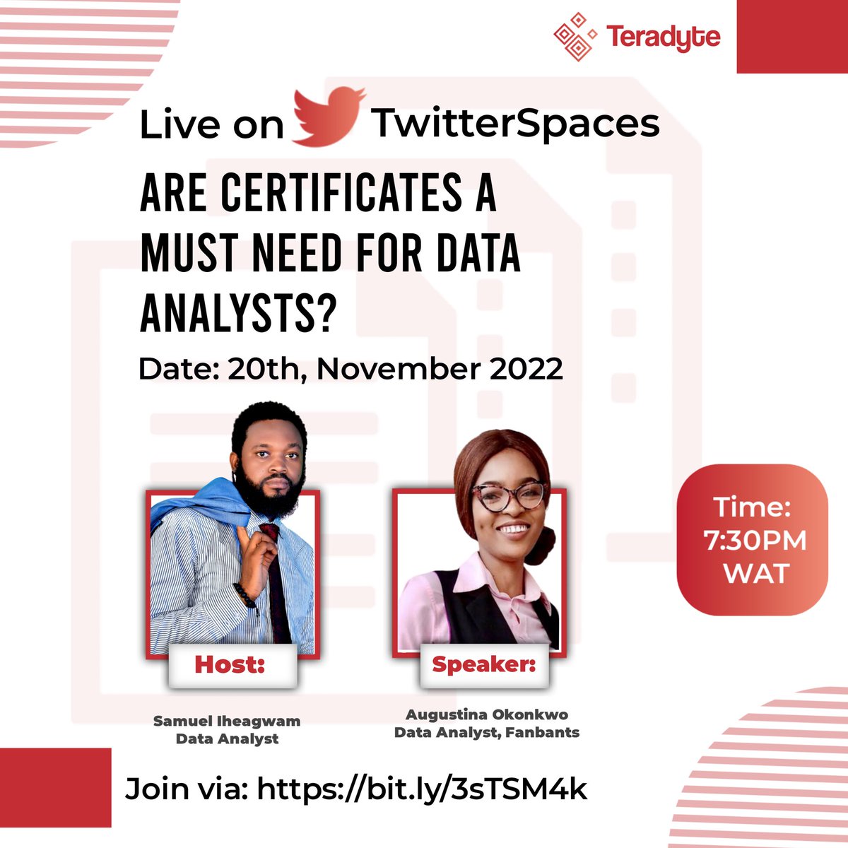ManLikeSIQ's tweet photo. Everyone wants to bag certifications in Data Analytics and the likes, but what's next after that? Are certificates a must need for you to become data analysts?? This weekend, At 7:30PM @Rita_tyna will be breaking it down for us what it means to get certificates as Data Analysts. https://t.co/ZXpqsyUFPw