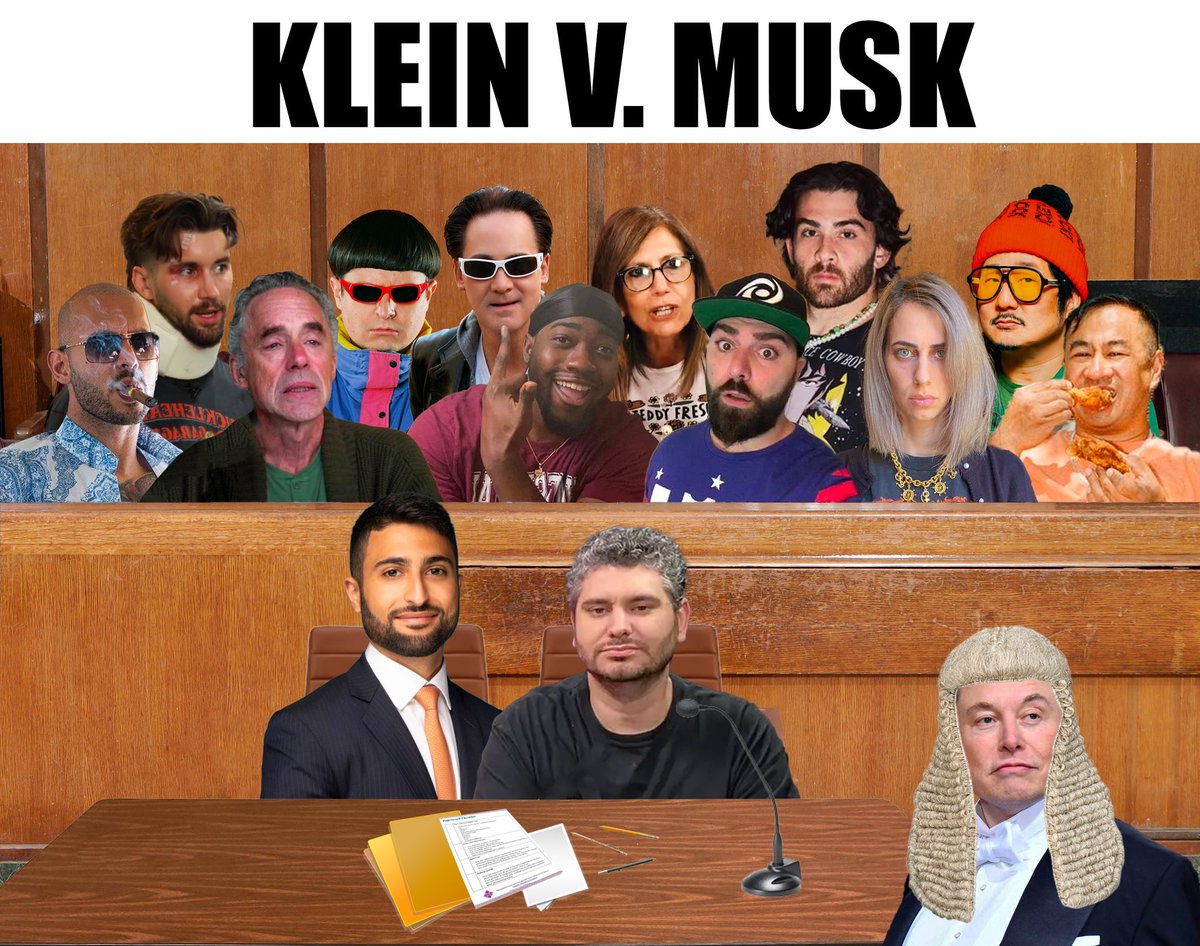 h3h3producitons's tweet photo. The official jury for KLEIN V. MUSK has been selected by @elonmusk himself, claiming he has chosen a fair group of people who know Ethan Klein the best. The first jurors will begin voting tomorrow. https://t.co/aVrmaLhSO9