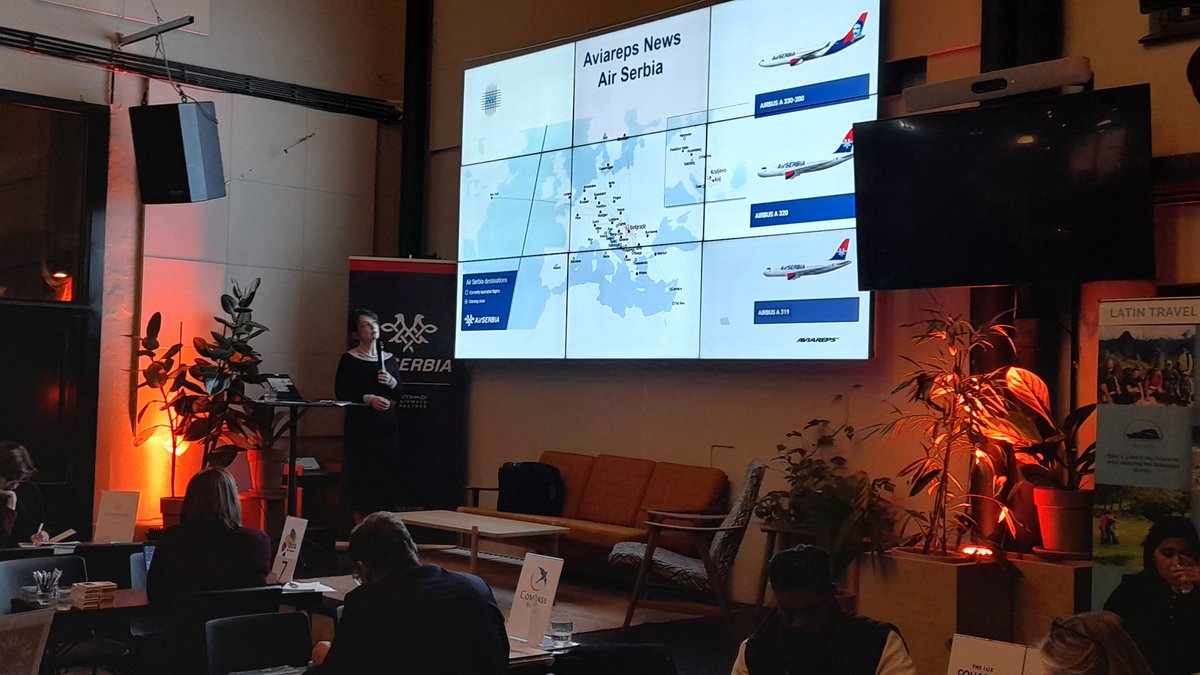 SRBinNorway's tweet photo. So proud to be at the presentation of our flag carrier Air Serbia at Aviareps Roadshow 2022, together with dear colleagues from the National Tourism Organisation of Serbia here in Oslo. Welcome all, Experience Serbia! @serbiatourism https://t.co/xSp15MnerM