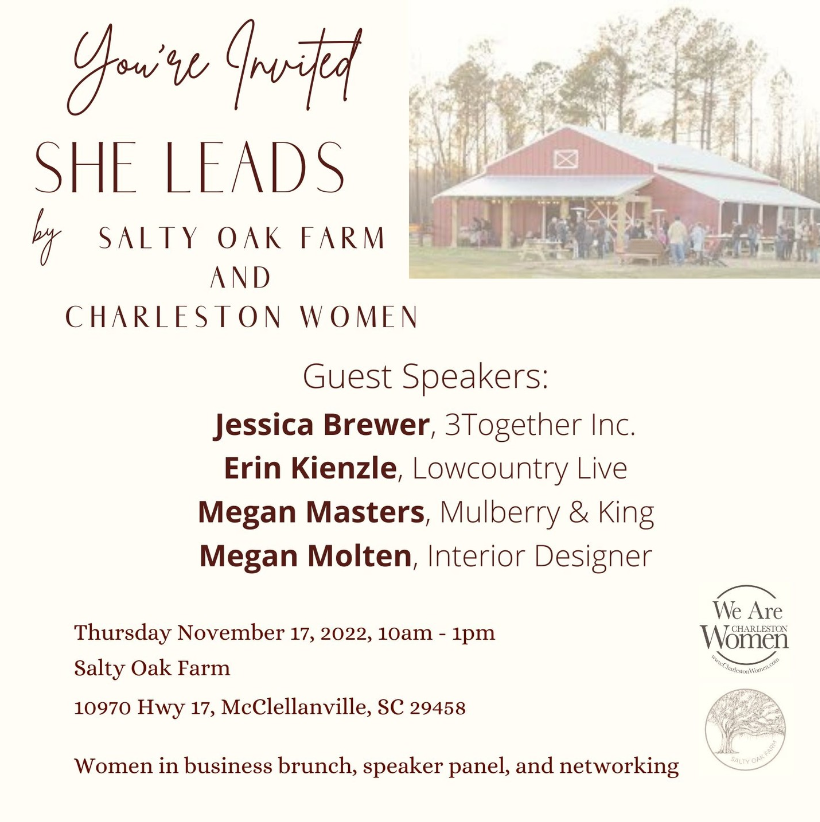 We are excited to participate in the Charleston Women event tomorrow at Salty Oak Farm! #chslocal #womeninbusiness #wearecharlestonwomen