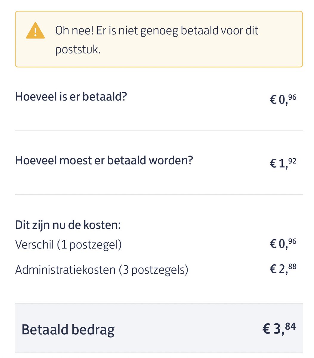 Had te weinig postzegels op mn brief en nu rekent postnl me 4 postzegels (waarvan 3 voor administratieve kosten??) voor 1 postzegel te weinig wtf