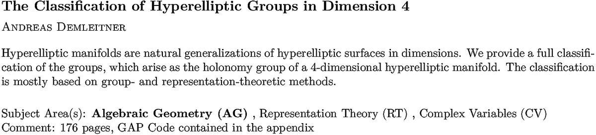 arxiv.org/abs/2211.07998…
A Demleitner
The Classification of Hyperelliptic Groups in Dimension 4