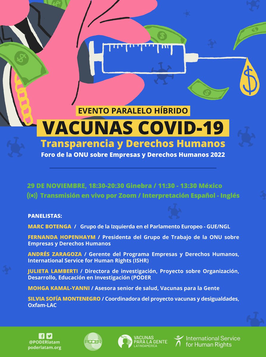 PODERlatam's tweet photo. En el marco del Foro de @ONU_es sobre #EmpresasyDDHH, les invitamos a reflexionar sobre cómo la falta de transparencia en procesos de compra y acceso a vacunas #COVID19 se relaciona con la #CapturaDelEstado.

🗓️29 nov
⏰11:30 am🇲🇽
🔗https://t.co/APO4DgRsfC

@Vacunas_LAC @ISHR_esp https://t.co/X6jMrp1w8T