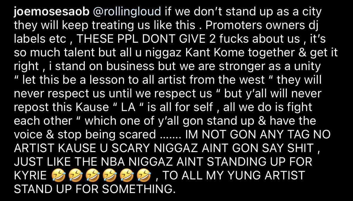 dejonpaul_'s tweet photo. After being excluded, @JOEMOSESAOB addresses @RollingLoud’s California line-up! 🌴🔥 https://t.co/YSz1i7Mtlk