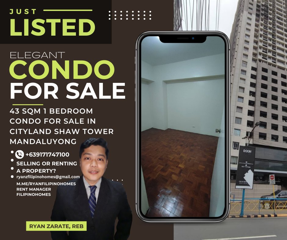 ryanzarate's tweet image. 💥 RUSH SALE💥
43 sqm 1 bedroom Condo For Sale in Cityland Shaw Tower Mandaluyong
 Selling or renting a property? 

Ryan Zarate
m.me/ryanzfilipinoh…
09171747100
09204921310
ryanzfilipinohomes@gmail.com
PRC Rebl # 240XX
Rebap Pangasinan
Rent Manager
Filipinohomes