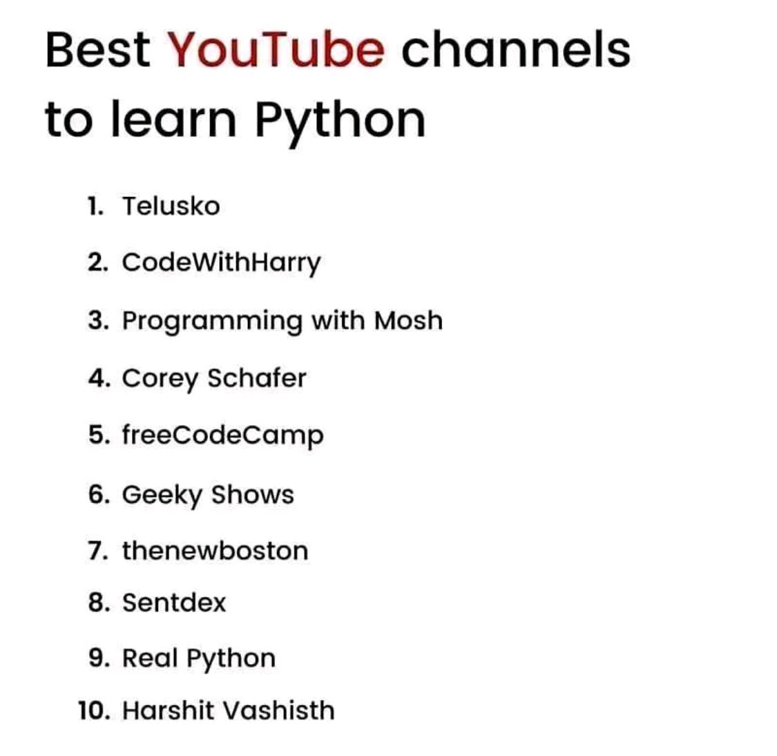 ADITYAK37929458's tweet photo. Best YouTube channels to learn Python. #Python #python2 #pythonprogramming #Python3 #PythonCoding
#pythoncoder @freeCodeCamp @moshhamedani
@geeksforgeeks @realpython @Sentdex @PythonHub @ADITYAK37929458 https://t.co/NThsLToBEc