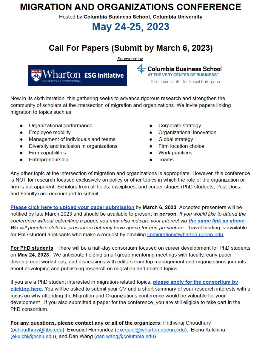 Zeke Hernandez (@profzeke) on Twitter photo 👇👇👇Save the date, send us your best work, & help us spread the word! 
Apply here: forms.gle/4JyTonNHoUYKL5…
We've added a PhD student consortium! Apply here: forms.gle/VgXnkRMTGQtvnt…
<a href="/prithwic/">Prithwiraj (Raj) Choudhury</a> <a href="/dansalright/">Dan Wang</a> 👇👇👇Save the date, send us your best work, & help us spread the word! 
Apply here: forms.gle/4JyTonNHoUYKL5…
We've added a PhD student consortium! Apply here: forms.gle/VgXnkRMTGQtvnt…
<a href="/prithwic/">Prithwiraj (Raj) Choudhury</a> <a href="/dansalright/">Dan Wang</a>