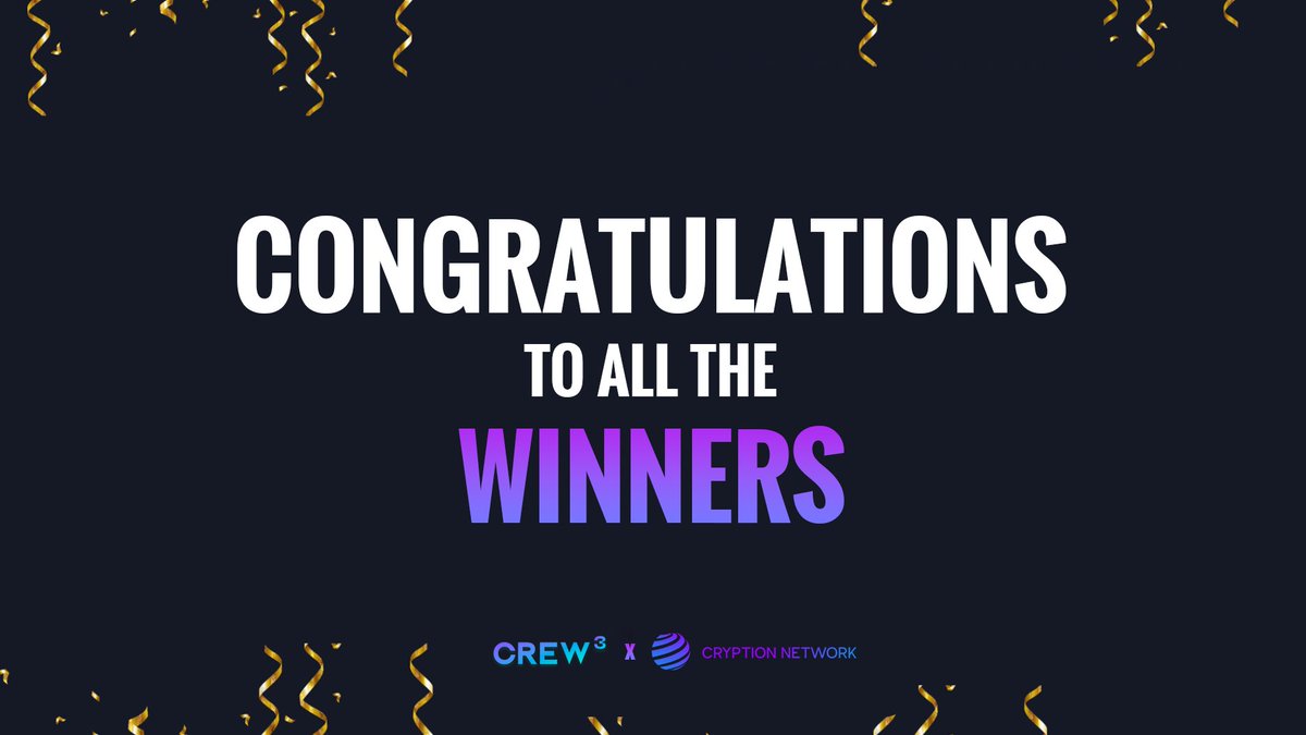 CryptionNetwork's tweet image. 😍 We have successfully distributed the $CNT cash rewards to winners of the Cryption Network - Crew3 Sprint #8!
We congratulate all the winners and thank all the participants, Cheers!🥂
✅ Stay tuned for more contests and giveaways: bit.ly/3NaPDp8
#Giveaway #Community