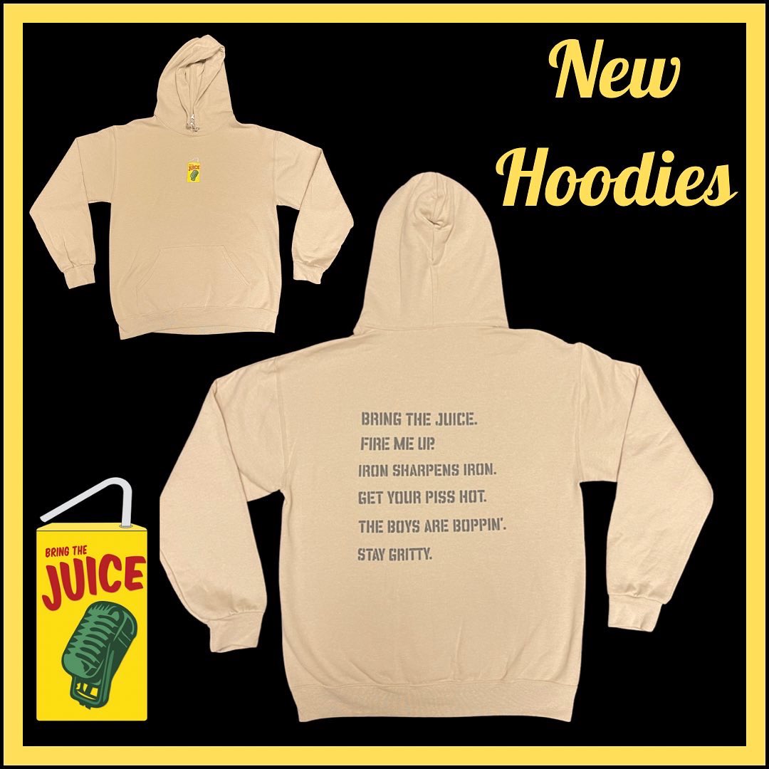 bt_juice_pod's tweet photo. 🧃HOODIES ARE HERE🧃

The simple Juice Box in the front with some iconic Bring The Juice sayings in the back. https://t.co/panQrWICzQ