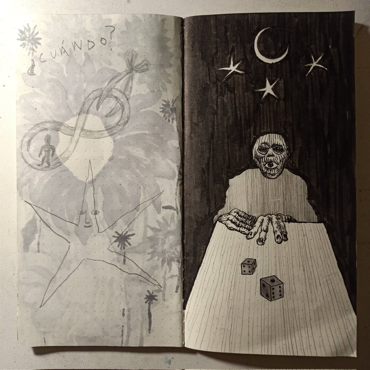 xaoc_000's tweet photo. dibujo d mi sketchbook que acabo de comenzar, hecho con rotuladores pigma y lápiz https://t.co/ArvYArBY5z