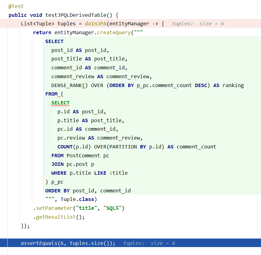 vlad_mihalcea's tweet photo. 🎯 This is a valid JPQL query in Hibernate 6!

Now that Spring 6 has been released, you are going to love all the goodies that have been added to  Hibernate 6. https://t.co/GA0GiP6yxh