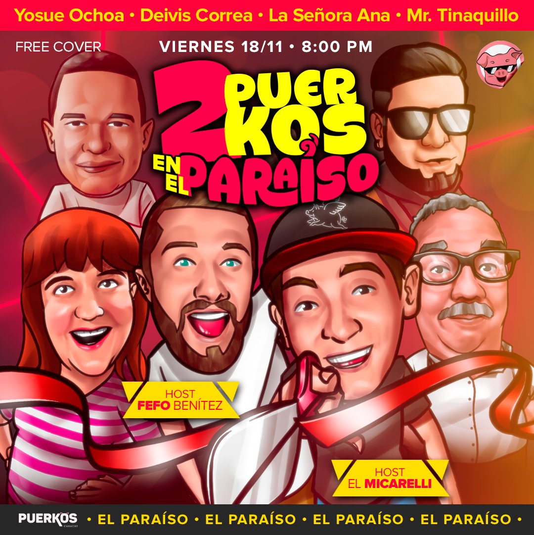 El viernes es la primera fecha de 
"2 Puerkos en el paraíso".

El nuevo circuito en el nuevo local de <a href="/puerkosvzla/">Puerkos</a> en el paraiso. 

La semana de arriba, nos quedamos todos los jueves, pero ya saben, no digan que no les dije.