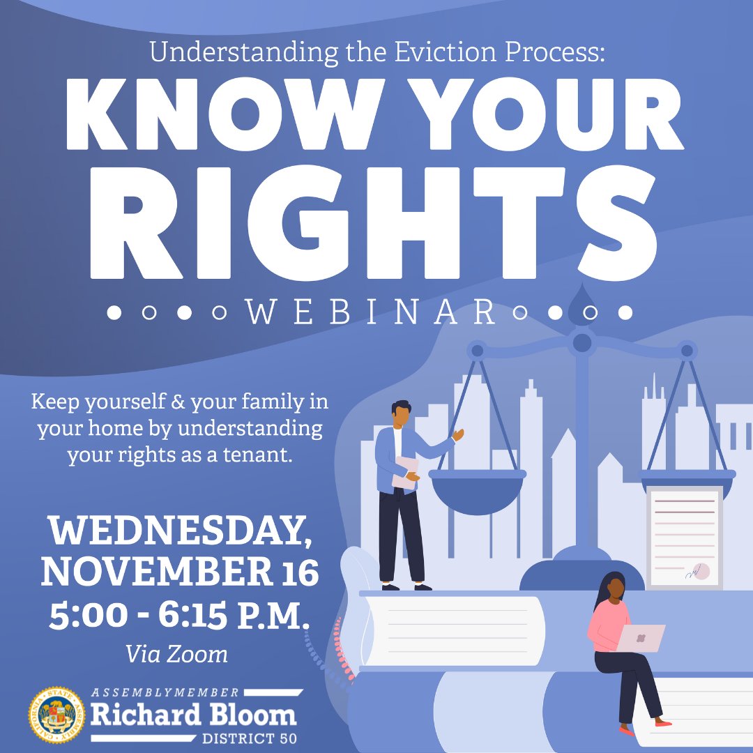 Assemblymember Richard Bloom (@asmrichardbloom) on Twitter photo 🗣️TONIGHT @ 5pm: along with <a href="/LegalAidLA/">Legal Aid Foundation of Los Angeles</a> and Tenant Power Toolkit, we're hosting an important webinar this evening that will cover how tenants can best respond to legally protect themselves as #COVID19 tenant protections expire/change.
Register here: caasm.zoom.us/webinar/regist… 🗣️TONIGHT @ 5pm: along with <a href="/LegalAidLA/">Legal Aid Foundation of Los Angeles</a> and Tenant Power Toolkit, we're hosting an important webinar this evening that will cover how tenants can best respond to legally protect themselves as #COVID19 tenant protections expire/change.
Register here: caasm.zoom.us/webinar/regist…