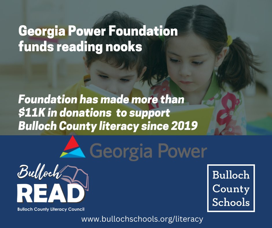 BullochSchools's tweet photo. The @GeorgiaPower Foundation funds #ReadingNooks; Foundation has funded more than $11K in donations since 2019 https://t.co/U9OofX7E6i #Literacy #BullochRead #Reading https://t.co/FM2627dldq