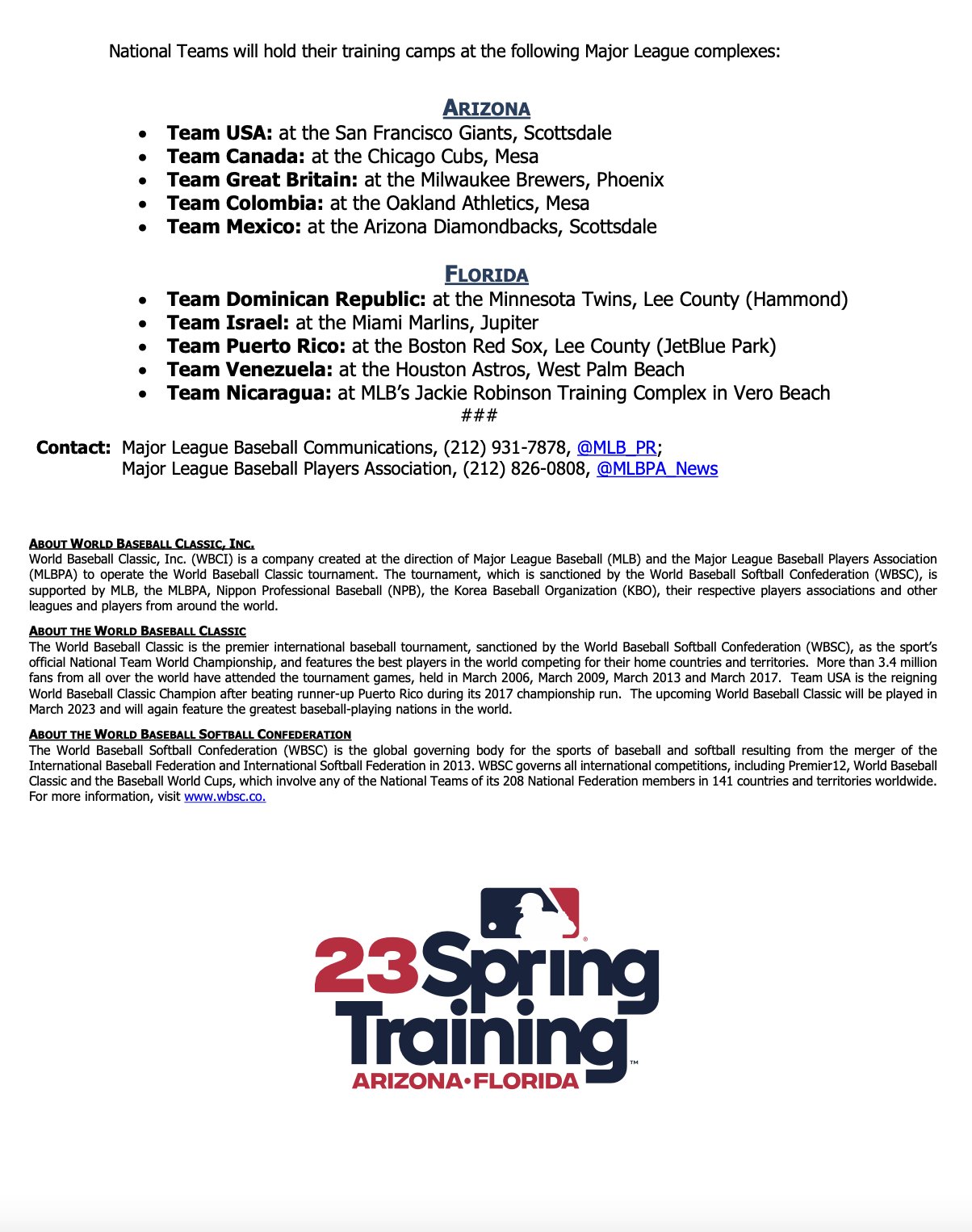 MLBPA Communications on Twitter "2023 MLB Spring Training Schedule