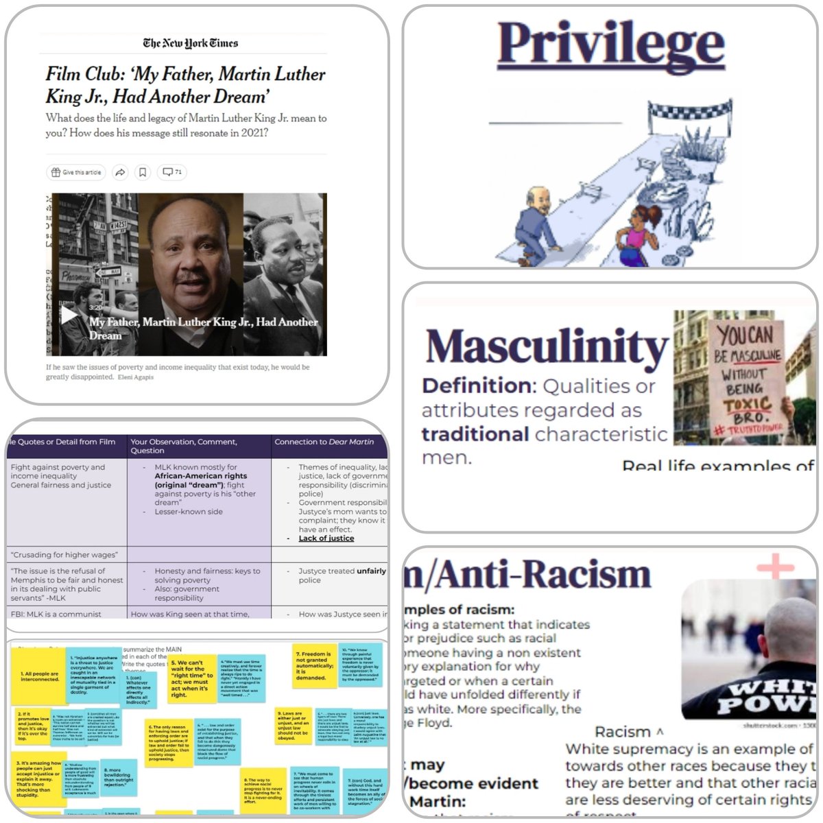 As we position ourselves to read Dear Martin, we used a <a href="/NYTimesLearning/">NYT Learning Network</a> doc to investigate the interconnectedness of race, income inequality, poverty and MLK's activism. Our double entry journal helped clarify observations, questions &amp; connections to the text. #ocsbEnglish