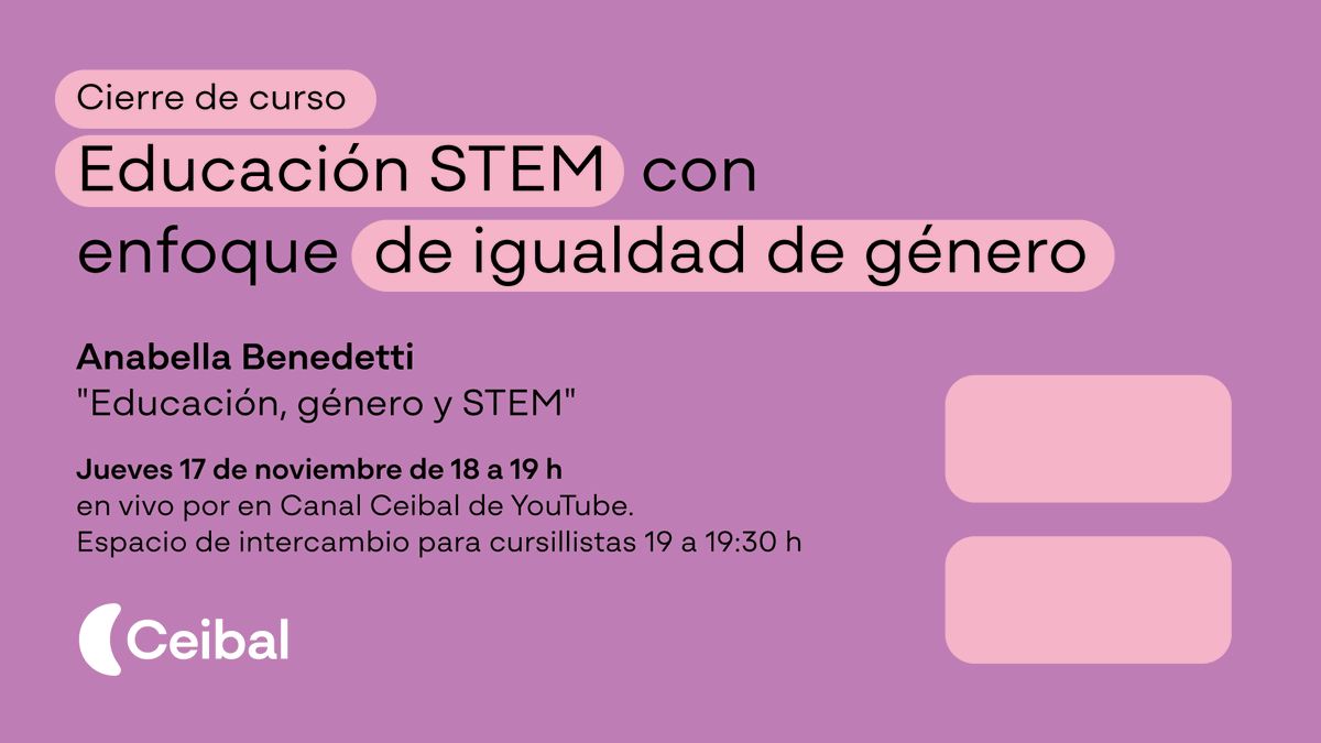 Llega a su fin la primer edición del curso realizado entre <a href="/Ceibal_Uy/">Ceibal</a>  <a href="/Catunesco_MCyT/">Cátedra UNESCO Mujer, Ciencia y Tecnología</a> sobre "Educación STEM con enfoque de igualdad de género"

La invitación es a que nos acompañen mañana jueves 17 de noviembre de 18:00 a 19:00 h por youtube.com/user/canalceib…